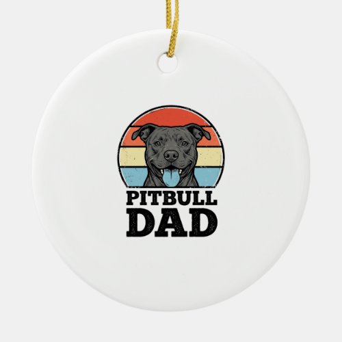Pitbull Dad Vintage Dog Lover Shirt Design (2)_1 Ceramic Ornament