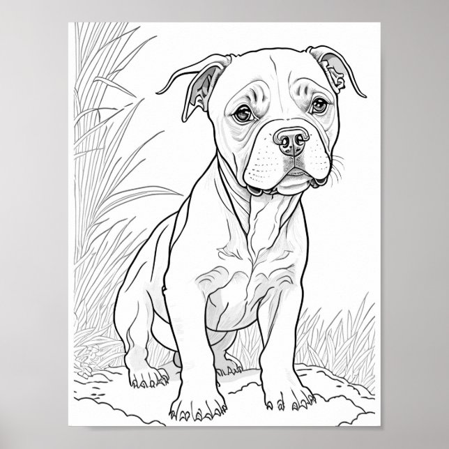 Pitbull Dog Adult Coloring Poster (Front)