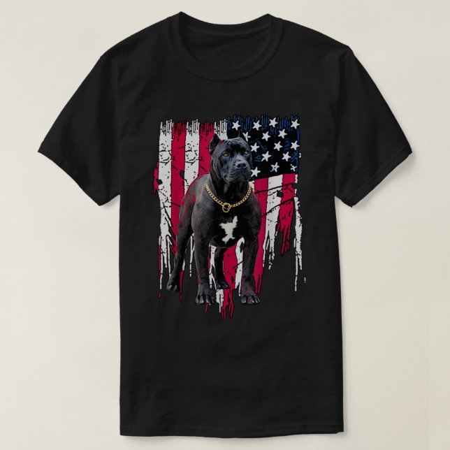 Pitbull Dog American Flag Awesome Cool T-Shirt (Design Front)