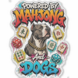  Pitbull Dog and Mahjong Tiles Street Art  Sticker