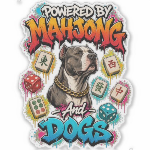 Pitbull Dog and Mahjong Tiles Street Art  Sticker