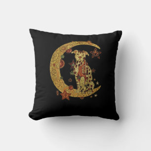 Pitbull dog and moon throw pillow