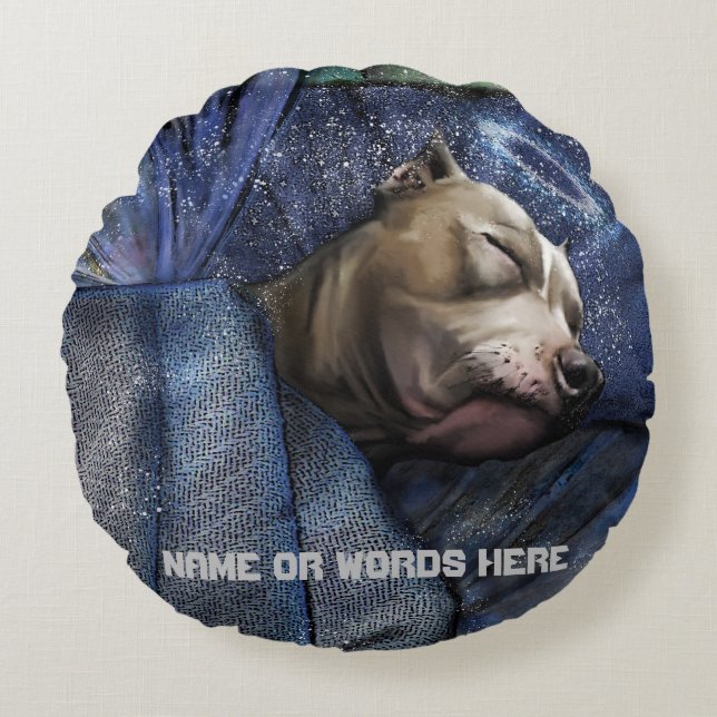 Pitbull Dog Angel Sympathy Loss Condolence Round Pillow (Front)