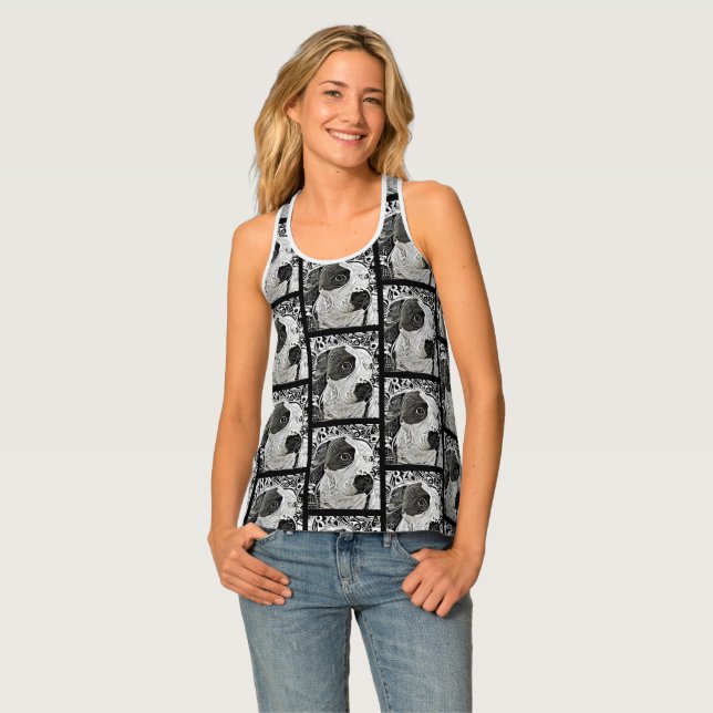 Pitbull dog black and white design pit bull tank top (Front Full)