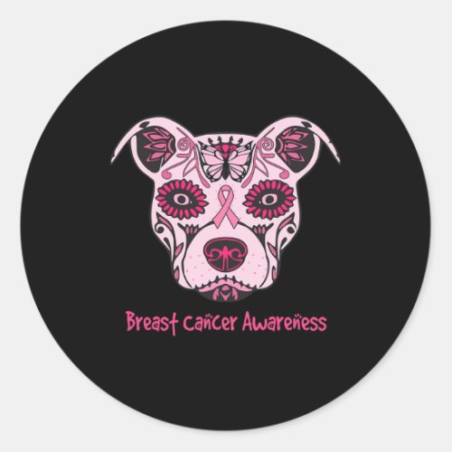 Pitbull Dog Breast Cancer Awareness Day Of The Dea Classic Round Sticker