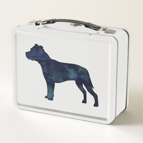 Pitbull Dog Breed Silhouette Black Watercolor Metal Lunch Box