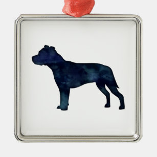 Pitbull Dog Breed Silhouette Black Watercolor Metal Ornament
