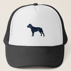Pitbull Dog Breed Silhouette Black Watercolor Trucker Hat