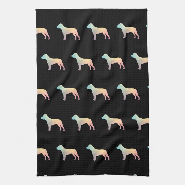 Pitbull Dog Breed Silhouette Geometric Pastel Kitchen Towel (Vertical)