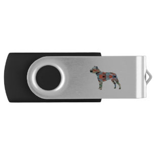Pitbull Dog Breed Silhouette Geometric Plaid Flash Drive