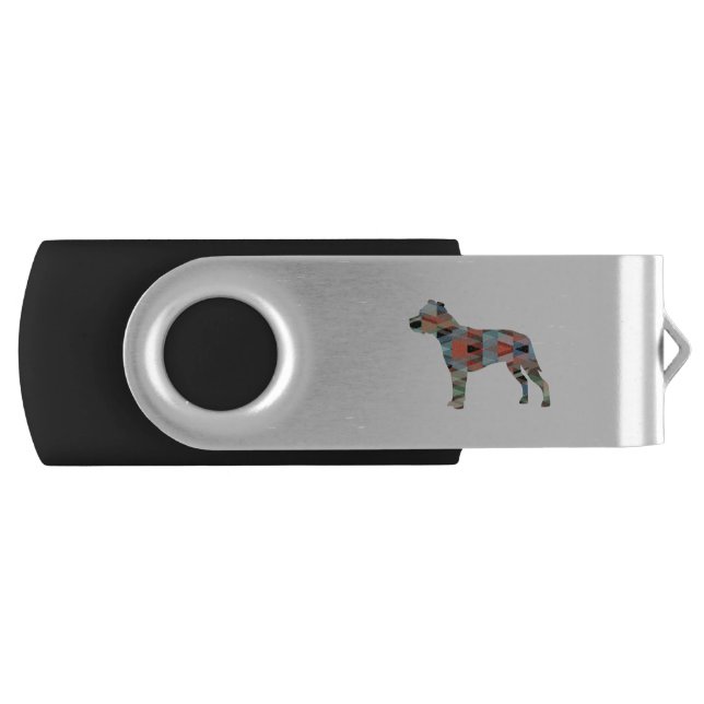 Pitbull Dog Breed Silhouette Geometric Plaid Flash Drive (Front)