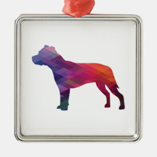 Pitbull Dog Breed Silhouette Geometric Purple Metal Ornament