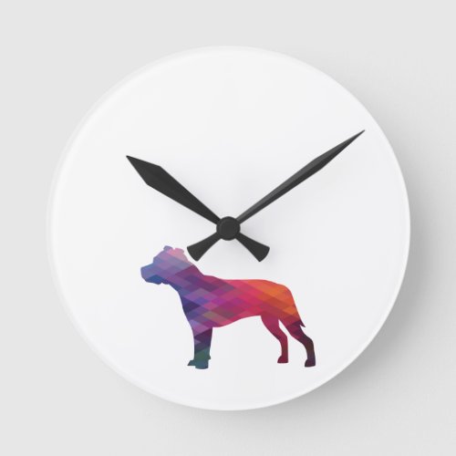 Pitbull Dog Breed Silhouette Geometric Purple Round Clock