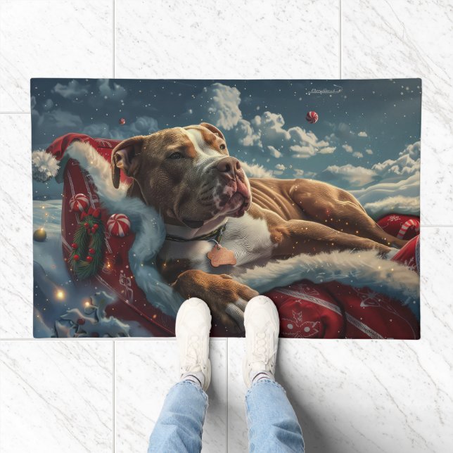 Pitbull Dog Christmas Festive Doormat (Indoor)