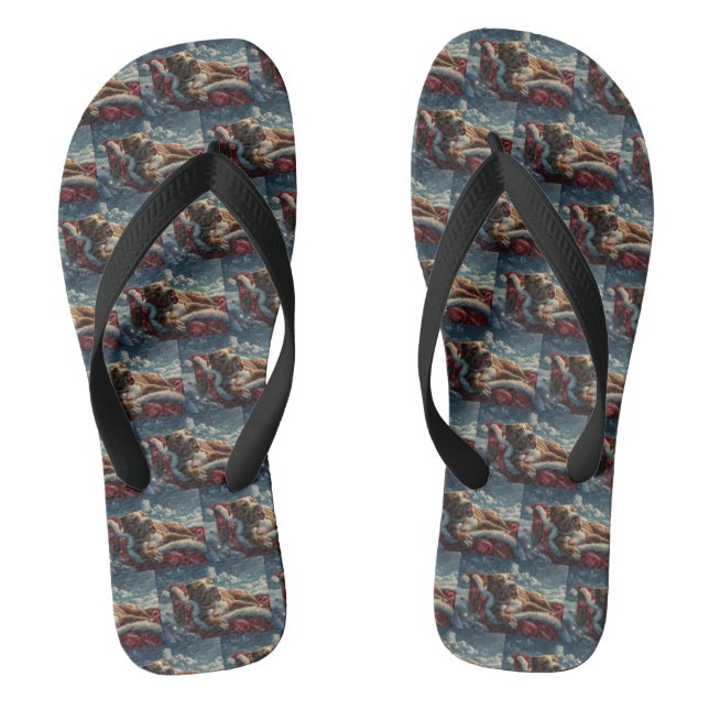 Pitbull Dog Christmas Festive Flip Flops (Footbed)