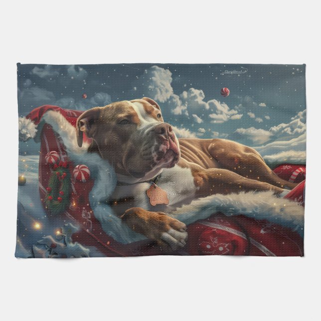 Pitbull Dog Christmas Festive Kitchen Towel (Horizontal)