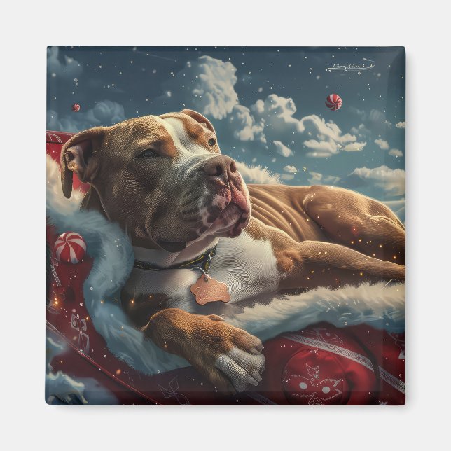 Pitbull Dog Christmas Festive Magnet (Front)