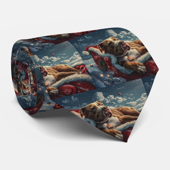 Pitbull Dog Christmas Festive Neck Tie (Rolled)