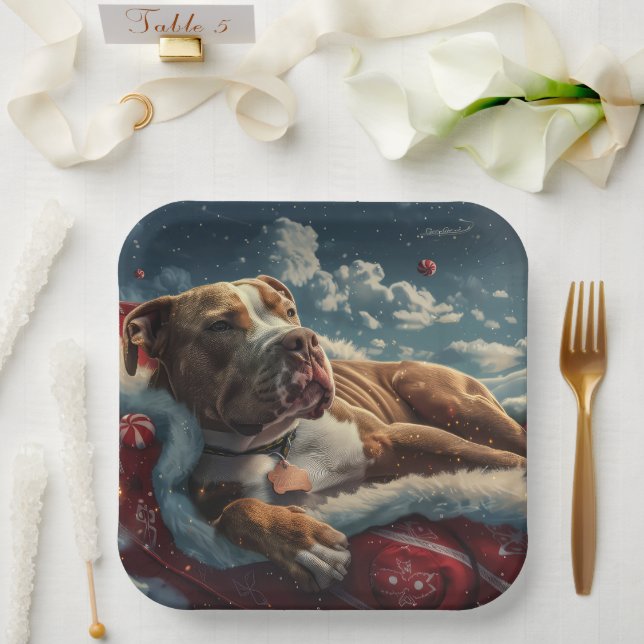 Pitbull Dog Christmas Festive Paper Plates (Wedding)