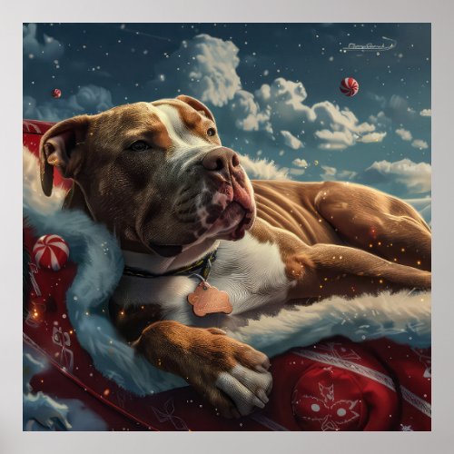 Pitbull Dog Christmas Festive Poster