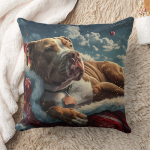 Pitbull Dog Christmas Festive Throw Pillow