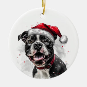 Pitbull Dog Christmas Personalized Ceramic Ornament