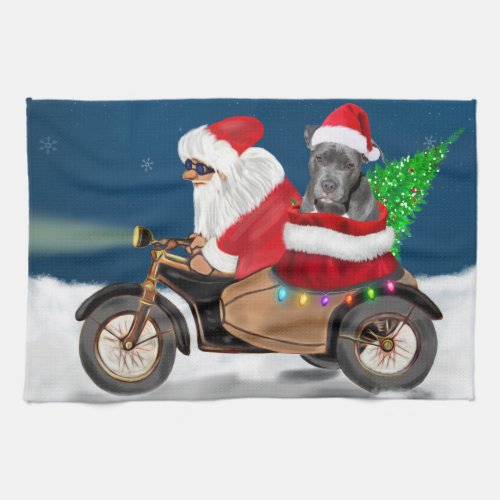 Pitbull Dog Christmas Santa Claus  Kitchen Towel