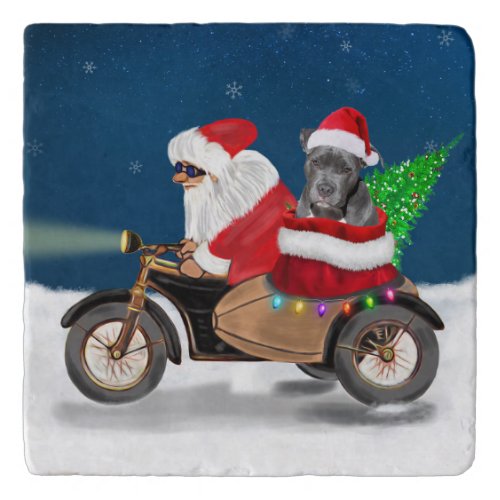 Pitbull Dog Christmas Santa Claus Trivet