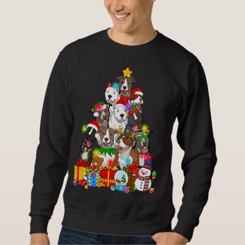Pitbull Dog Christmas Tree Lights Funny Dog Lovert Sweatshirt