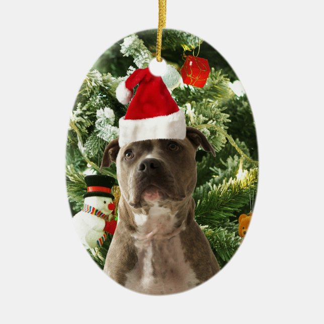 Pitbull Dog Christmas Tree Ornaments Snowman (Front)