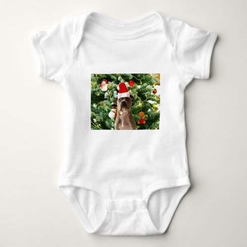 Pitbull Dog Christmas Tree Ornaments Snowman Baby Bodysuit