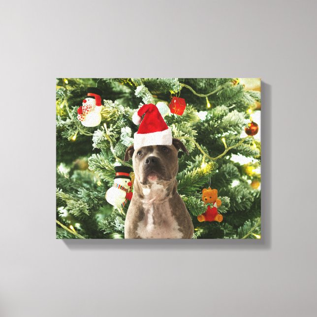 Pitbull Dog Christmas Tree Ornaments Snowman Canvas Print (Front)