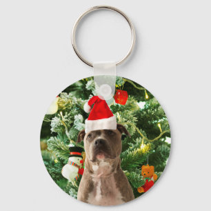 Pitbull Dog Christmas Tree Ornaments Snowman Keychain