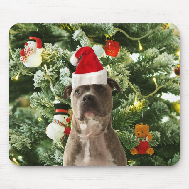 Pitbull Dog Christmas Tree Ornaments Snowman Mouse Pad (Front)