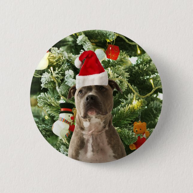 Pitbull Dog Christmas Tree Ornaments Snowman Pinback Button (Front)