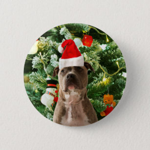 Pitbull Dog Christmas Tree Ornaments Snowman Pinback Button