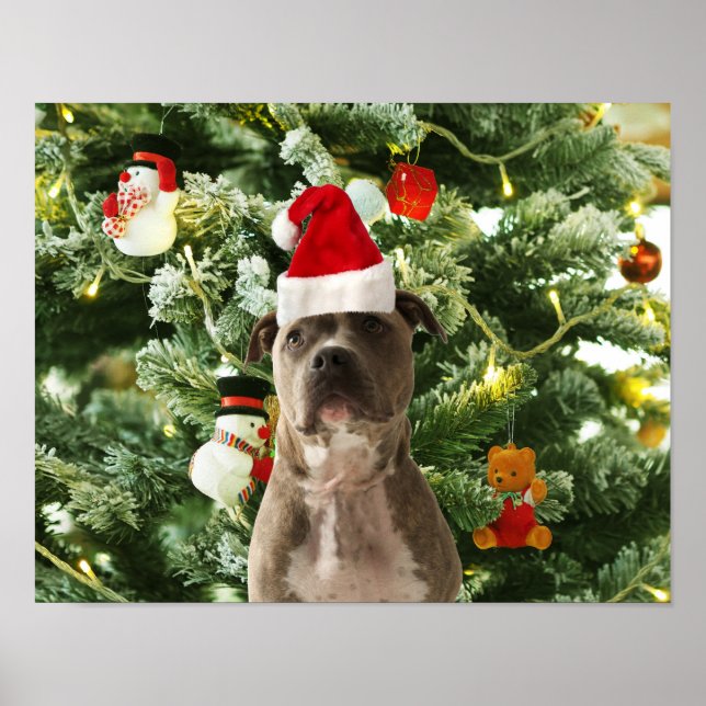 Pitbull Dog Christmas Tree Ornaments Snowman Poster (Front)