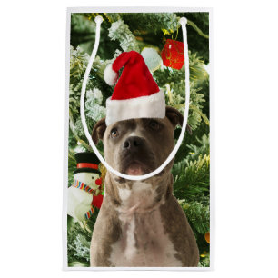 Pitbull Dog Christmas Tree Ornaments Snowman Small Gift Bag