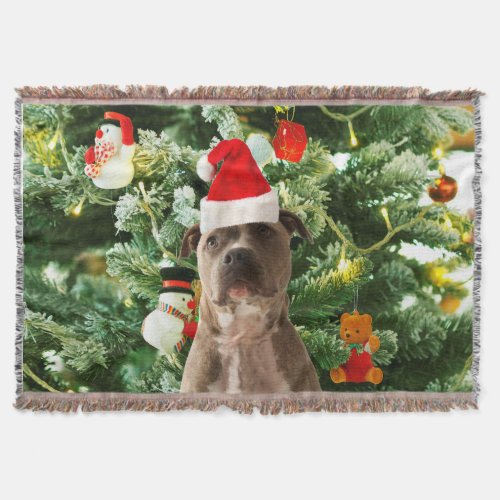 Pitbull Dog Christmas Tree Ornaments Snowman Throw Blanket