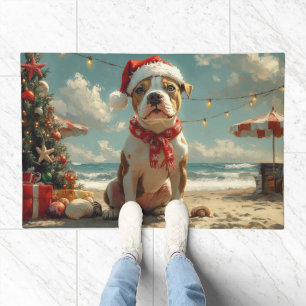 Pitbull Dog Christmas Vintage Beach  Doormat