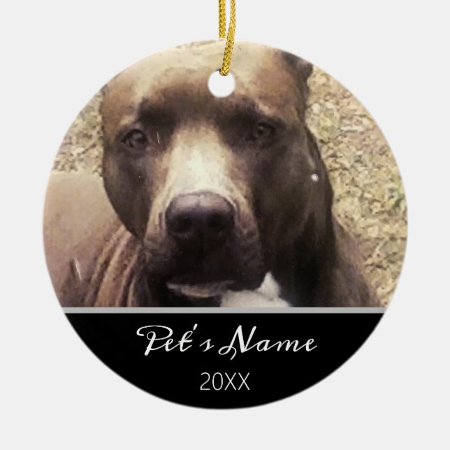 Pitbull Dog Custom Pet Photo Christmas Ceramic Ornament (Front)