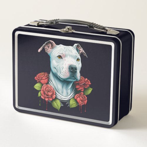 Pitbull Dog Gothic Blood Roses Pittie Pit Bull Metal Lunch Box