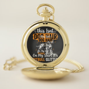 Pitbull Dog Hair Glitter Funny Dog Pocket Watch