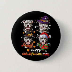 Pitbull Dog Hallothanksmas Halloween Thanksgiving Button
