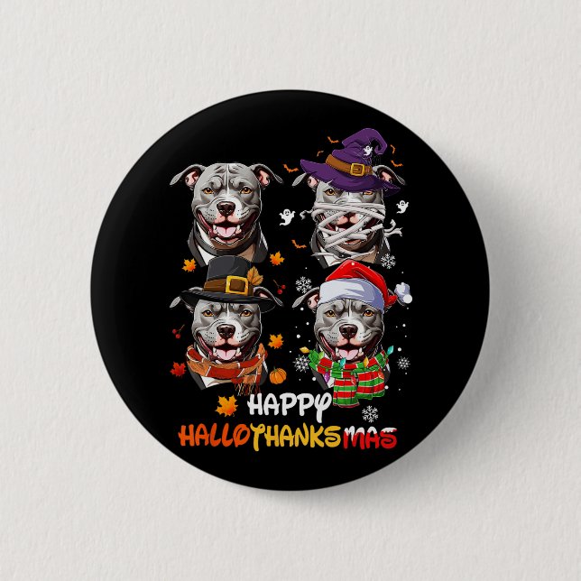 Pitbull Dog Hallothanksmas Halloween Thanksgiving  Button (Front)