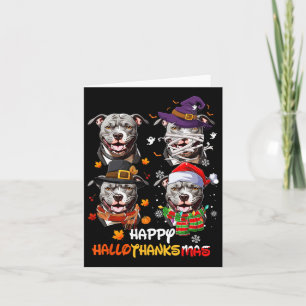 Pitbull Dog Hallothanksmas Halloween Thanksgiving Card