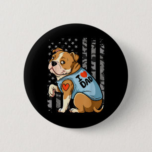 Pitbull Dog I Love Dad Tattoo Funny Family _1  Button
