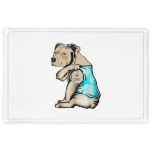Pitbull Dog I Love Dad Tattoo Funny Family Acrylic Tray
