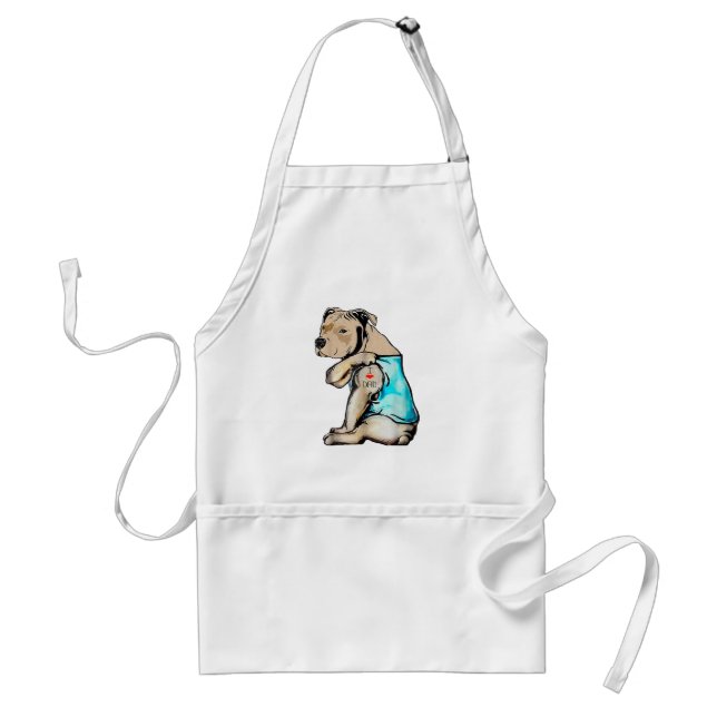 Pitbull Dog I Love Dad Tattoo Funny Family Adult Apron (Front)