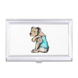 Pitbull Dog I Love Dad Tattoo Funny Family Business Card Case